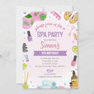 Fête Spa rose Anniversaire Invitation Pamper & Rel