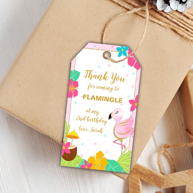 Fête Tropicale Modifiable Favoriser les Étiquettes (Flamingo Tag, Flamingo Birthday Gift Tags)