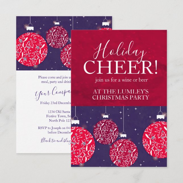 Fêtes de Noël chevelure bauble invitations (Devant / Derrière)