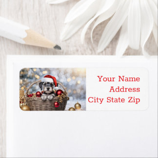 Fêtes de Noël Retour Étiquette Schnauzer Puppy