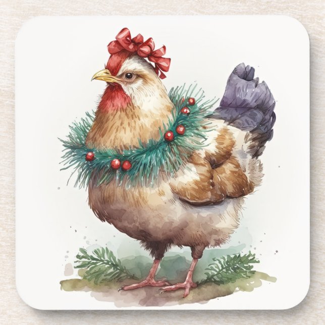Fêtes / Dessous de verre de poulet de Noël (Devant)