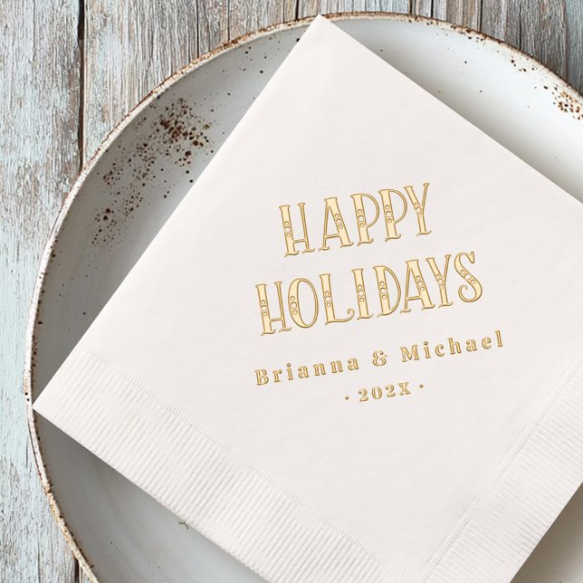Fêtes joyeuses police de fête nom personnalisé ou  (Happy Holidays festive font custom name or text Foil Napkins)