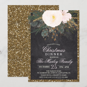 Fêtes Noël Floral Parties scintillant Invitation