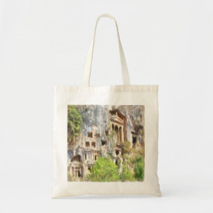 Fethiye Ancient Lycian Tombs Watercolor Tote Bag