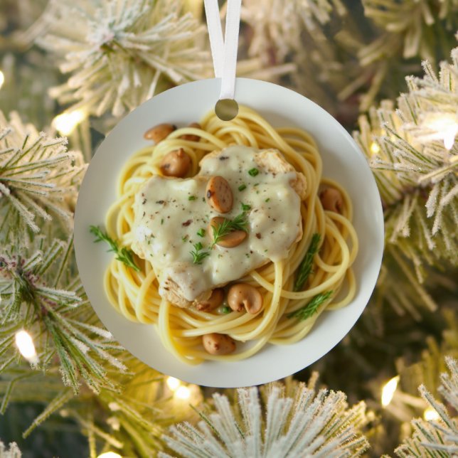 Fettuccini Alfredo Funny Food Christmas Metal Ornament (Insitu)