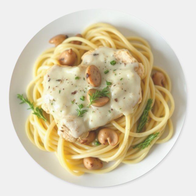 Fettuccini Alfredo Funny Food  Classic Round Sticker (Front)
