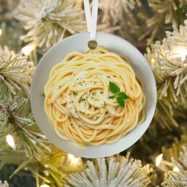 Fettuccini Alfredo Funny Realistic Food Christmas Metal Ornament (Insitu)