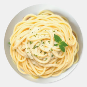 Fettuccini Alfredo Funny Realistic Food  Classic Round Sticker