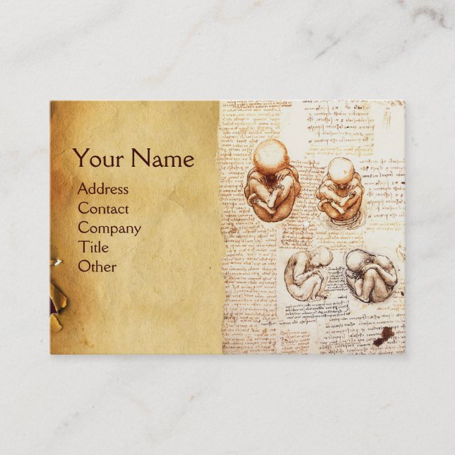 Fetus in the Womb,Ob-Gyn Doctor Parchment Monogram Business Card (Front)