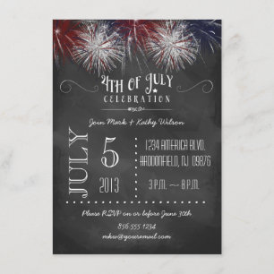 Feu d'artifice Chalkboard 4 juillet Invitation du 