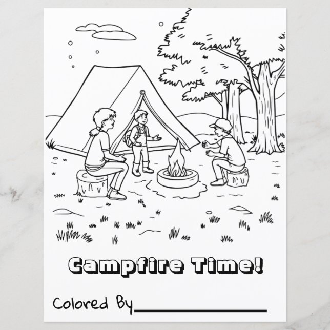 Feu de camp et tente | Page Couleur (Devant)
