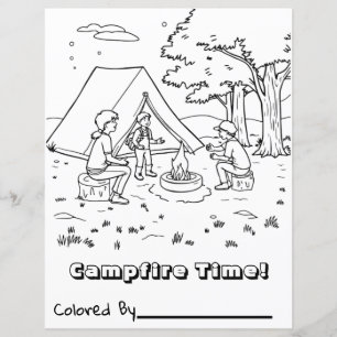Feu de camp et tente Page Couleur