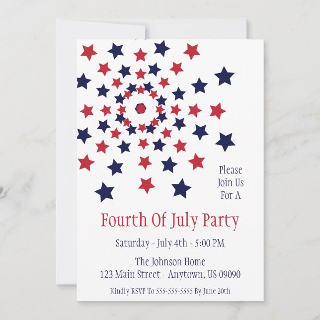 Feu D'Étoile Invitations Du 4 Juillet (Devant)