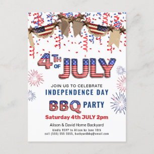 Feu d'Indépendance Confetti BBQ Invitation