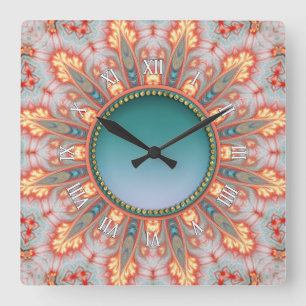 Feu solaire Fractures Orange Turquoise Horloge mur