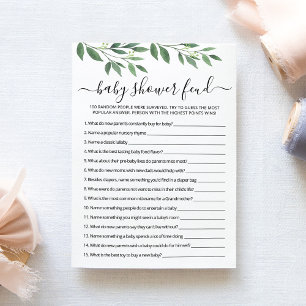 Feud game with Answers Baby Shower pary Card