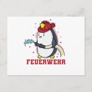 Feuerwehr Pinguin mit Feuerwehrhelm und Schlauch Postcard