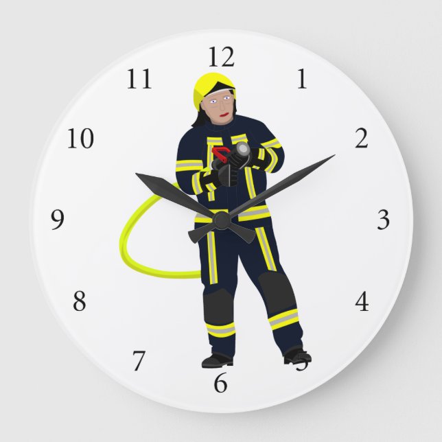 Feuerwehrmann in blauer Einsatzkleidung Large Clock (Front)