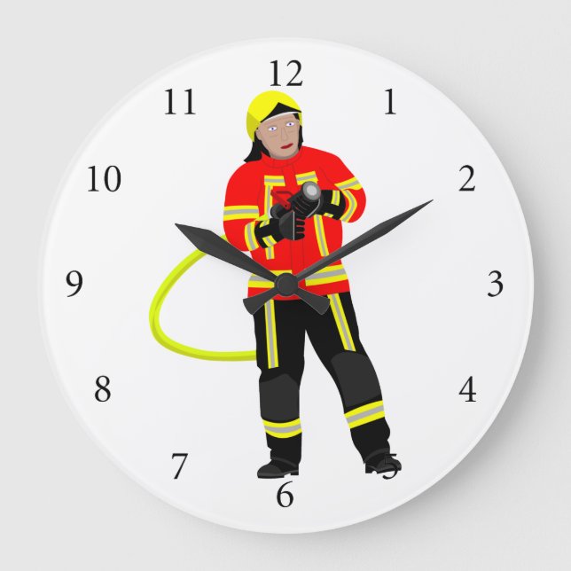 Feuerwehrmann in Einsatzkleidung Large Clock (Front)