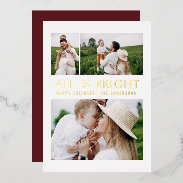 feuil élégant 3 photo feuil moderne carte de séjou (Recto/Verso)