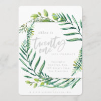 Feuillage botanique 21e anniversaire invitation ph