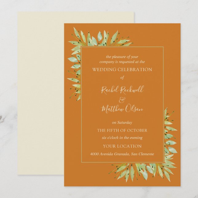 Feuillage botanique sur les invitations de mariage (Devant / Derrière)