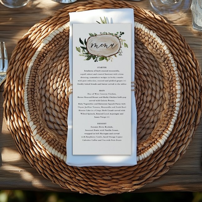Feuillage de tranche de bois rustique Menu de mari (Créateur téléchargé)