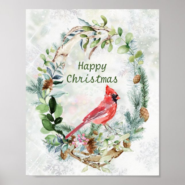 Feuillage d'hiver verdoyant, Poster d'oiseau cardi (Devant)