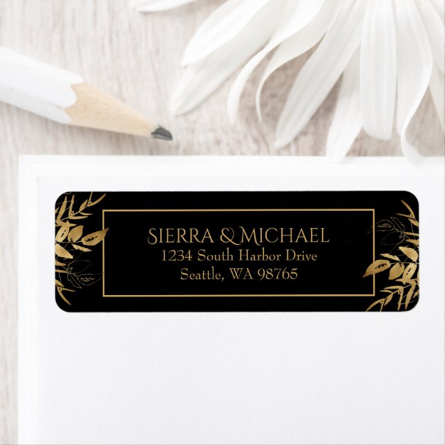 Feuillage doré | Gold Black Mariage Adresse de ret (En situation)