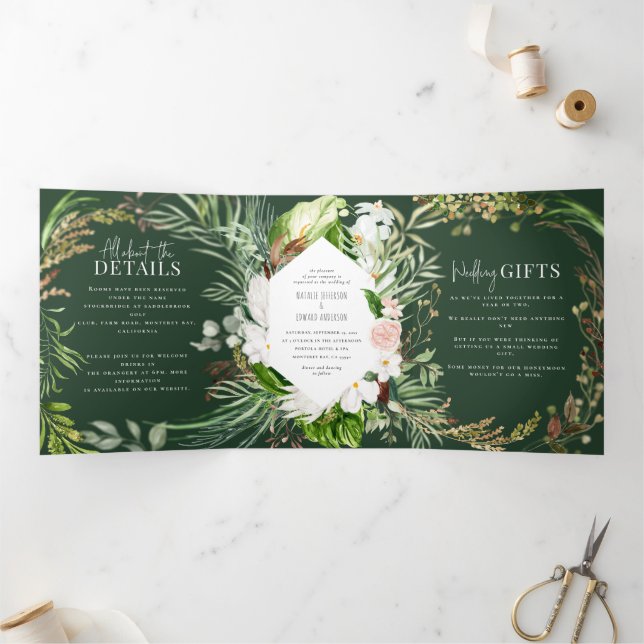 Feuillage + faire-part de mariage fleurie et détai (Intérieur)