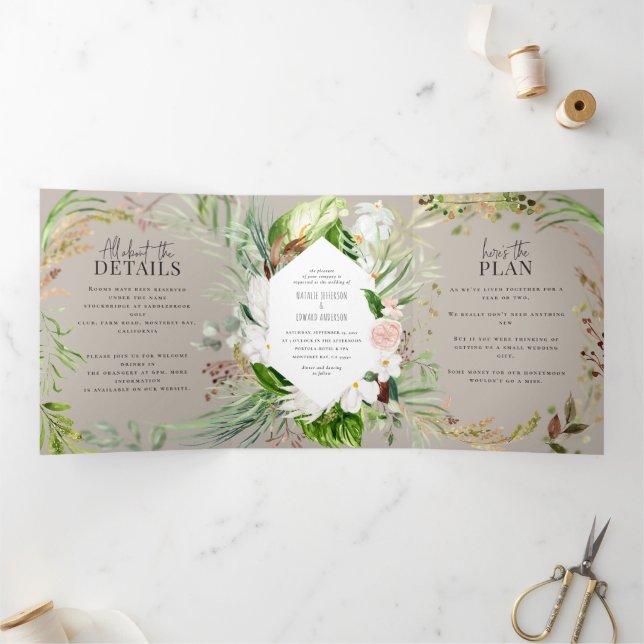 Feuillage + faire-part de mariage fleurie et détai (Intérieur)