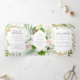 Feuillage + faire-part de mariage fleurie et détai