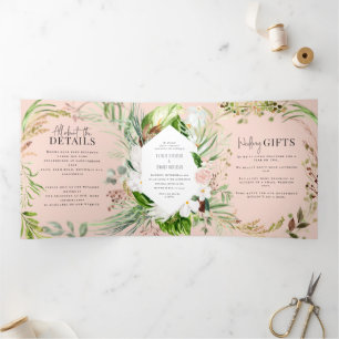 Feuillage + faire-part de mariage fleurie et détai