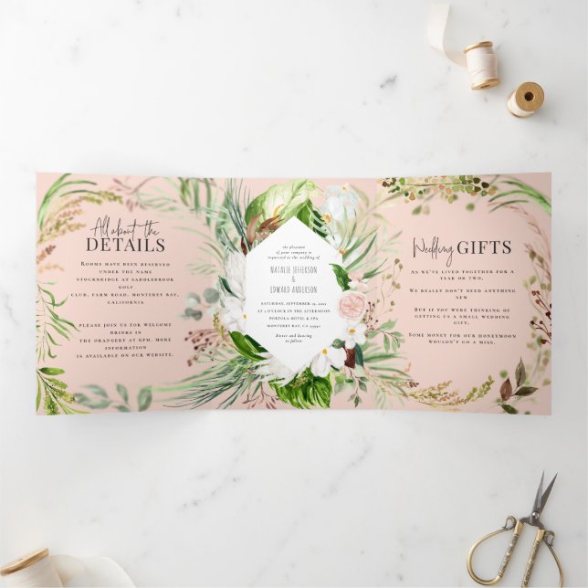 Feuillage + faire-part de mariage fleurie et détai (Intérieur)
