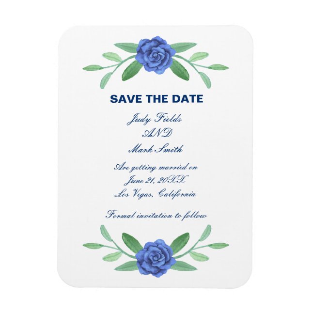 Feuillage Floral Bleu Économisez La Date Magnet (Vertical)