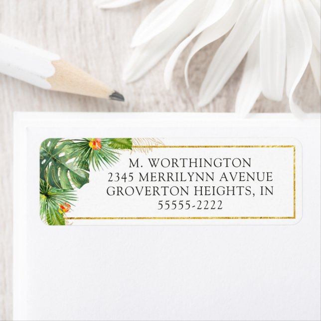 Feuillage floral doré aquarelle tropicale (En situation)