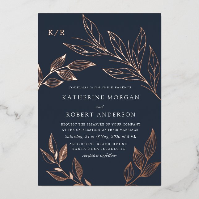 feuillage luxueux et élégant mariage invitation (Recto)