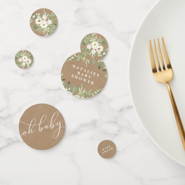 Feuillage rustique et Baby shower blanc Confetti (Groupe)
