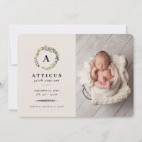 Feuillage rustique, faire-part de naissance fleuri