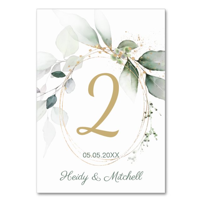 Feuillage vert et or, numéro de table Mariage (Par défaut)