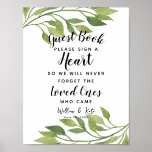 feuillage vert feuille coeur livre d'or mariage