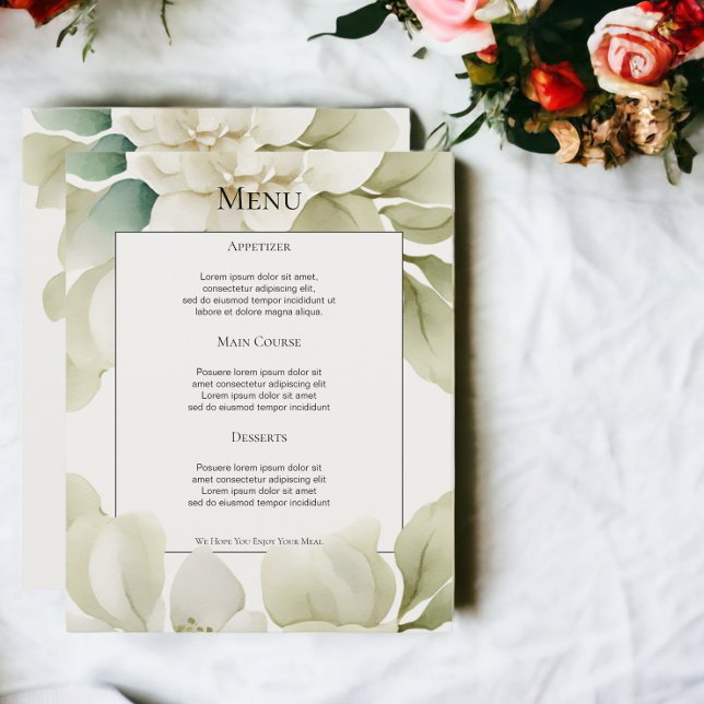 Feuillage vert Muet Menu Mariage personnalisé (Muted Green Foliage Personalized Wedding Menu from Ricaso)