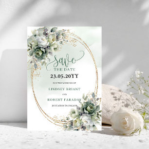 Feuillage vert poussiéreux aquarelle Save The Date