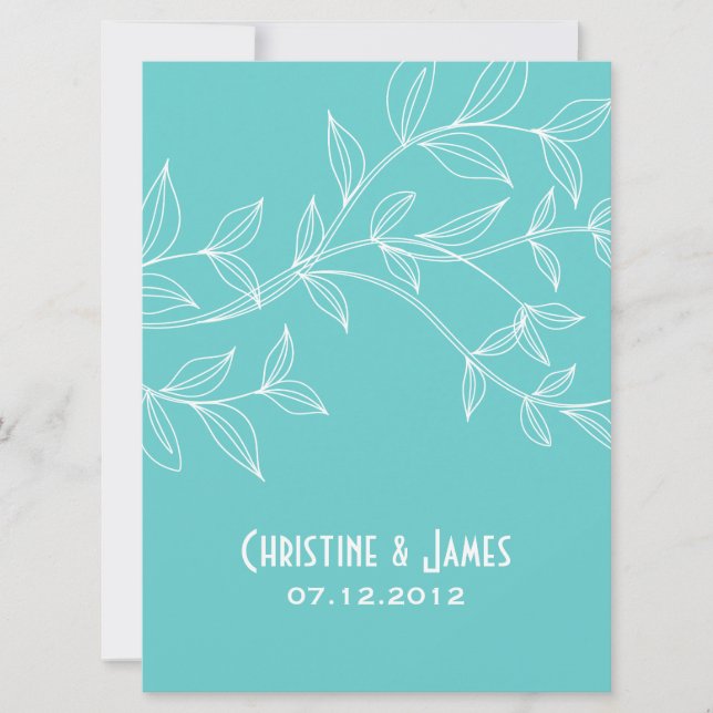 Feuille blanc sur l'aqua, faire-part de mariage (Devant)