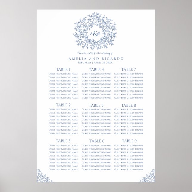 Feuille bleu cercle mariage affiche (Devant)