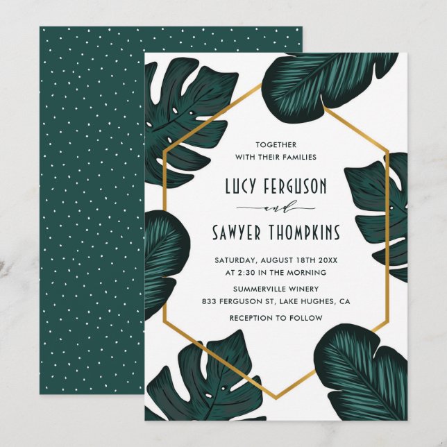 Feuille cadre Tropical Faire-part de mariage (Devant / Derrière)