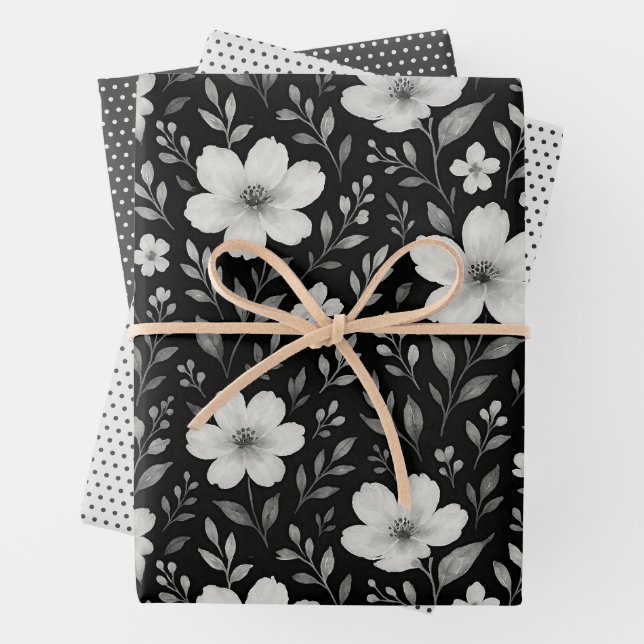 Feuille Classique Floral Art Motif Sur Grey Black (En situation)