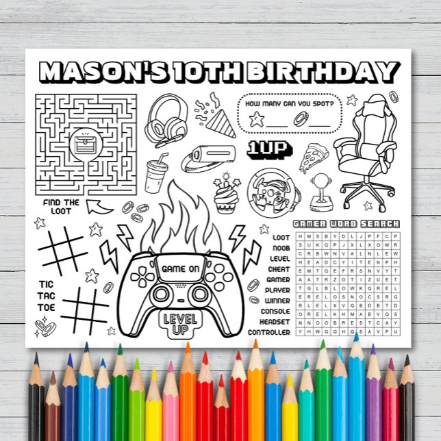 Feuille d'activité d'anniversaire de jeu vidéo (Créateur téléchargé)