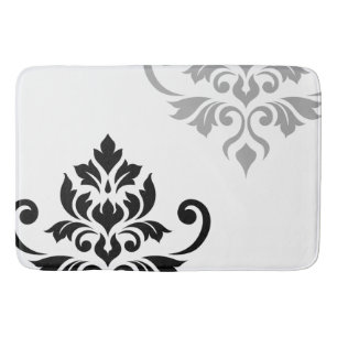 Feuille Damask Art I Black & Grey on White Bath Mat