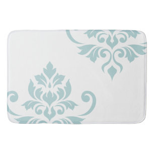 Feuille Damask Art I Duck Egg Blue on White Bath Mat